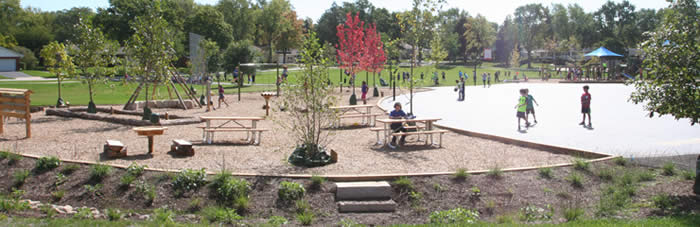 Rain garden and nature play area at William Hammerschmidt School, a WRD Environmental project