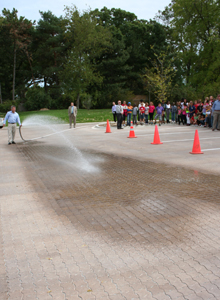 Demonstrating that water infiltrates permeable paving rather than running off of it