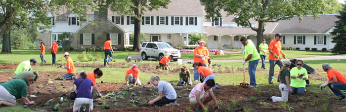 Volunteers planting the Prairie Garden at LeRoy Oakes Forest Preserve, a WRD Environmental project